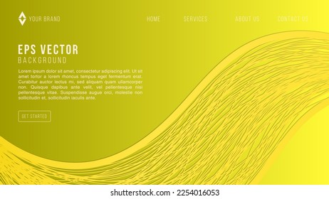 Wavy yellow lines background. Abstract landing page template.