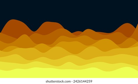 Wavy Yellow to Orange Gradient Ocean or Valley on Dark Background Wallpaper