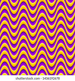 Wavy yellow and purple background. Motion illusion. Seamless pattern.