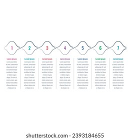 wavy, zig zag informational template. seven steps infographic template. internet, annual report, web, education, magazine infographic template