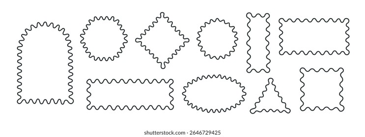 Wavy, zigzag, curvy borders empty geometric shapes, figures. Line edges vector frames, arches, doors, mirrors.