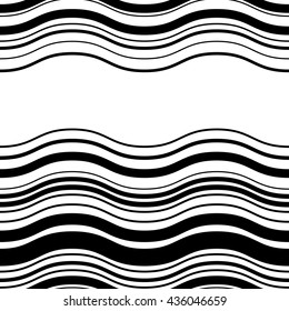Wavy, zig-zag horizontal parallel lines. Abstract monochrome seamlessly repeatable pattern