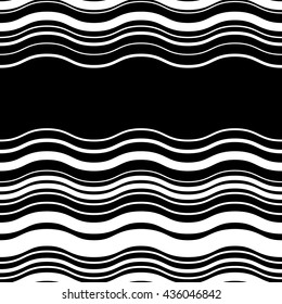 Wavy, zig-zag horizontal parallel lines. Abstract monochrome seamlessly repeatable pattern