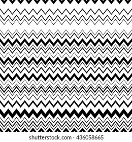 Wavy, zig-zag horizontal parallel lines. Abstract monochrome seamlessly repeatable pattern