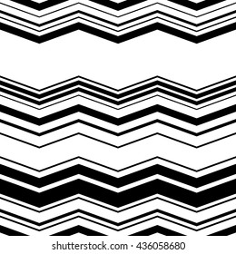 Wavy, zig-zag horizontal parallel lines. Abstract monochrome seamlessly repeatable pattern