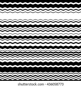 Wavy, zig-zag horizontal parallel lines. Abstract monochrome seamlessly repeatable pattern