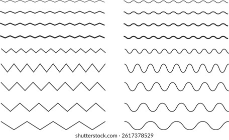 Wavy and zigzag line illustration set
