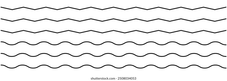wavy zigzag lines. Black underlines wavy curve zig zag line pattern in abstract style, horizontal line eps 10.