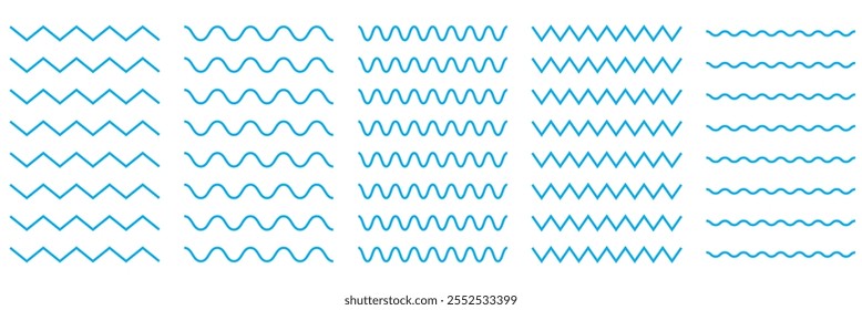 Padrão de linhas onduladas e em ziguezague com ondulações e traçados irregulares. Curvas serrilhadas dinâmicas. Ilustração de vetor plano isolada em fundo branco. 333