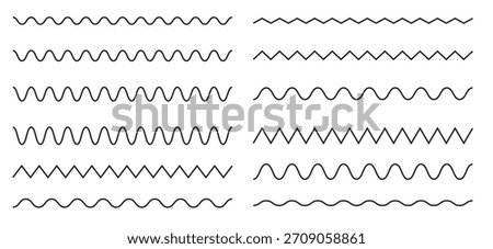 Wavy and zigzag lines pattern with ripples and squiggly strokes. Dynamic serrated curves. Flat vector illustration isolated on white background.