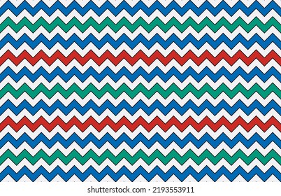 Wavy zigzag pattern in ancient Egypt color style. Seamless tile with a pattern, based on the ancient Egyptian colors red, turquoise, blue and white, expendable in all directions. Illustration. Vector.