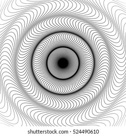 Wavy, zig-zag radial lines. Abstract circular pattern