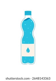 Wavy-shaped water bottle with a drop label. Stylish and fresh. Perfect for wellness, sport, and hydration-related creative projects.