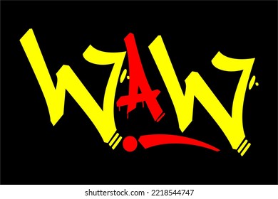 waw writing vector design with a cool and unique tagging style. with a combination of yellow and red