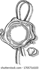 Wax Antique Seal sketch, vector Image stamp for documents