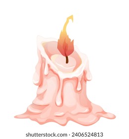 Wax candle with fire, flame in cartoon style isolated on white background. 