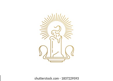 Wax candle with flame silhouette linear vector illustration. Sacred magic symbol outline style. Good for esoteric logo emblem or poster decoration.