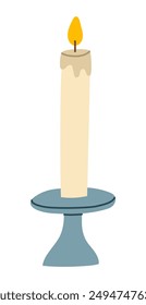 Wax candle. Hand drawn lit candle . Aromatherapy and relaxation. Flat vector illustration.