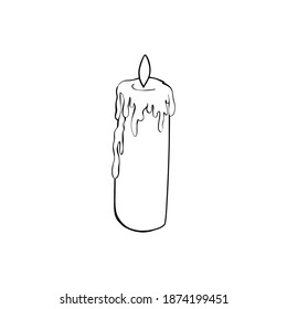 Wax candle, magic. Doodle illustration, hand-drawn in vector. Use for design paper, postcards, poster, sticker, banner, typography.