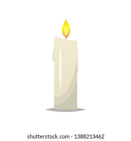 Wax candle on a white background. Candle burning, vector illustration.