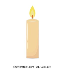 Wax candle on a white background. Candle burning icon. Vector illustration.