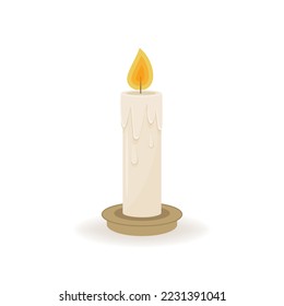 Wax candle on a white background. Candle burning, vector illustration.