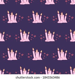 Wax candle seamless pattern. Burning wax light in church vector illustration. Hand drawn glim wallpaper. Religion and faith concept. EPS 8