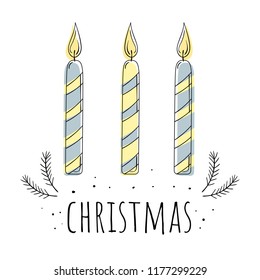 Wax candles for Christmas. Vector illustration