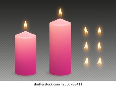 Velas de cera com luz brilhante e variações de chama.