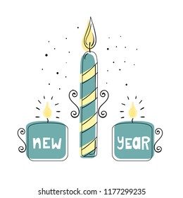 Wax candles for the new year. Vector illustration in Doodle style