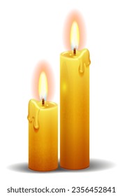 Caña velas de cera con llama de fuego realista. Luz de partido decorativa