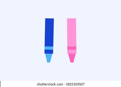Wax colorful crayons, blue and pink  brow vector set collection isolated