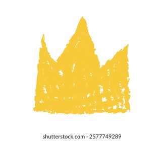 Wax crayon drawing crown doodle element. Chalk textured scribble illustration isolated on white background.