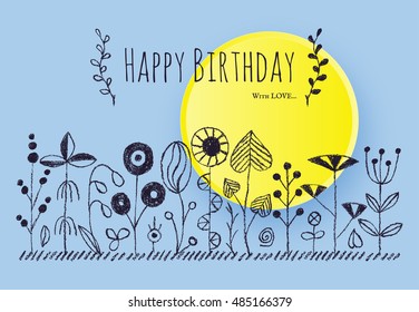 Wax crayon drawing flowers set. Vector illustration.