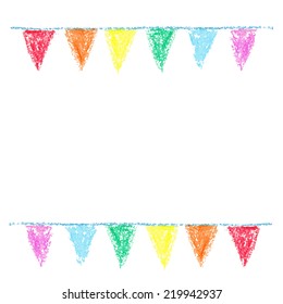 Wax crayon party bunting, isolated on white background