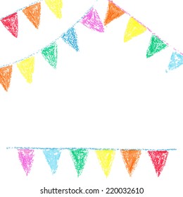 Wax crayon party bunting, isolated on white background