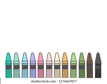 Wax crayon. Set of colorful pencils. Hand drawn illustration vector. White background. 