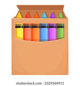 Wax crayons in carton box in cartoon style isolated on white background. Preschool palette, pencils for education.