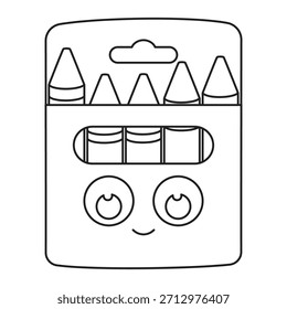 wax crayons in carton box isolated on white background, outline cartoon vector illustration, pencils for education