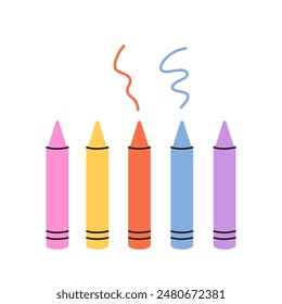 Wax crayons. Colorful wax pencils collection. Art supplies, stationery. Vector illustration in flat style