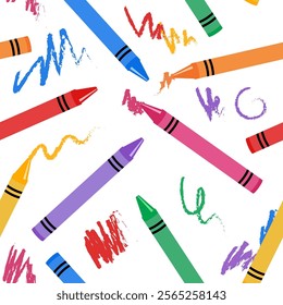 Wax crayons seamless pattern, drawing, doodles, scribbles illustration