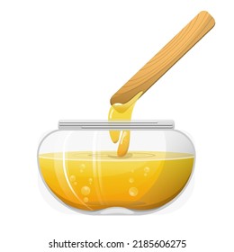 Wachsdepilation, ein Glas Zuckerpasta, Honigbehandlung, Kosmetikbeutel, Holzstöcke, Haarentfernung