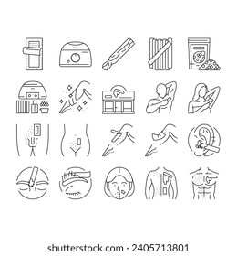 wax hair salon depilation icons set vector. spa body, sugar beauty, skin woman, female beautician, removal treatment, face wax hair salon depilation black contour illustrations