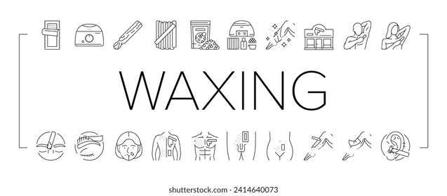 wax hair salon depilation icons set vector. spa body, sugar beauty, skin woman, female beautician, removal treatment, face wax hair salon depilation black line illustrations