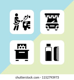 wax icon. 4 wax set with comb, car wash, wash and bee hive vector icons for web and mobile app