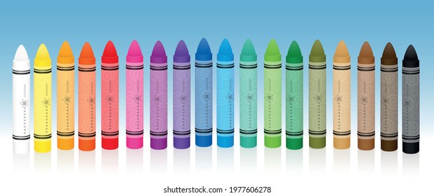 Wax pastel crayons or oil pastels, rainbow colored set. Isolated vector illustration on white background.
