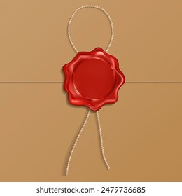 Wax and rope on a brown envelope. Vector illustration