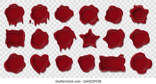 Wax seal. Embossed envelope postage stamps, medieval scroll wax seal, retro security signet postage certificate. Postmark blank cachet vector isolated illustration icons set