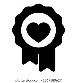 Wax seal with heart and ribbons solid icon, dating concept, medal with heart vector sign on white background, glyph style icon for mobile concept and web design. Vector graphics