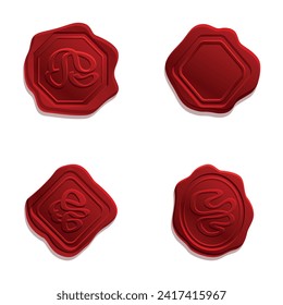 Wax seal icons set cartoon vector. Retro realistic red stamp. Waxy emboss for envelope and document